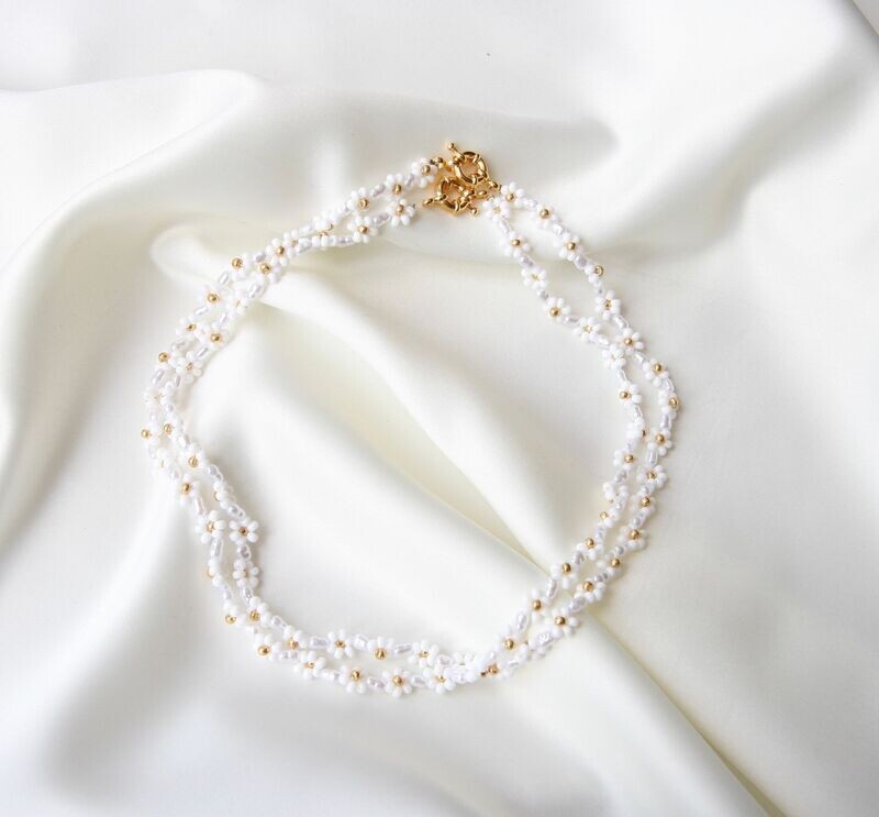 goud-witte bloemen ketting