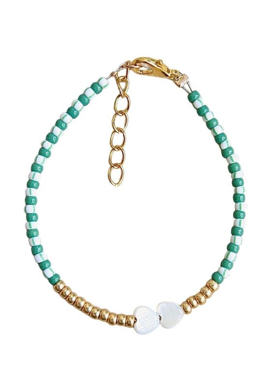 groen-witte parelhartjes armband