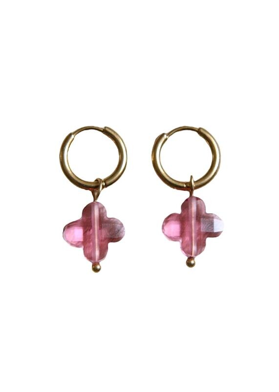 Roze clover oorbellen