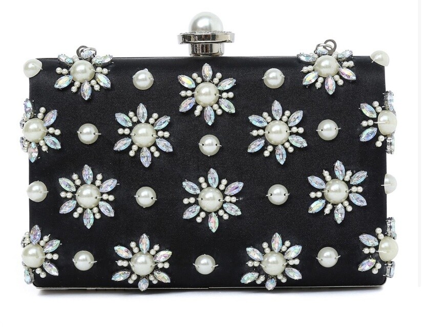 Crystal and Pearl embellished detail clutch bag