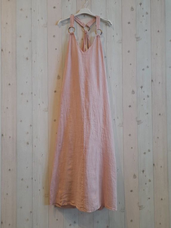 Long Strap Dress 100% Linen PINK, Colour: Pink, Size: ONE