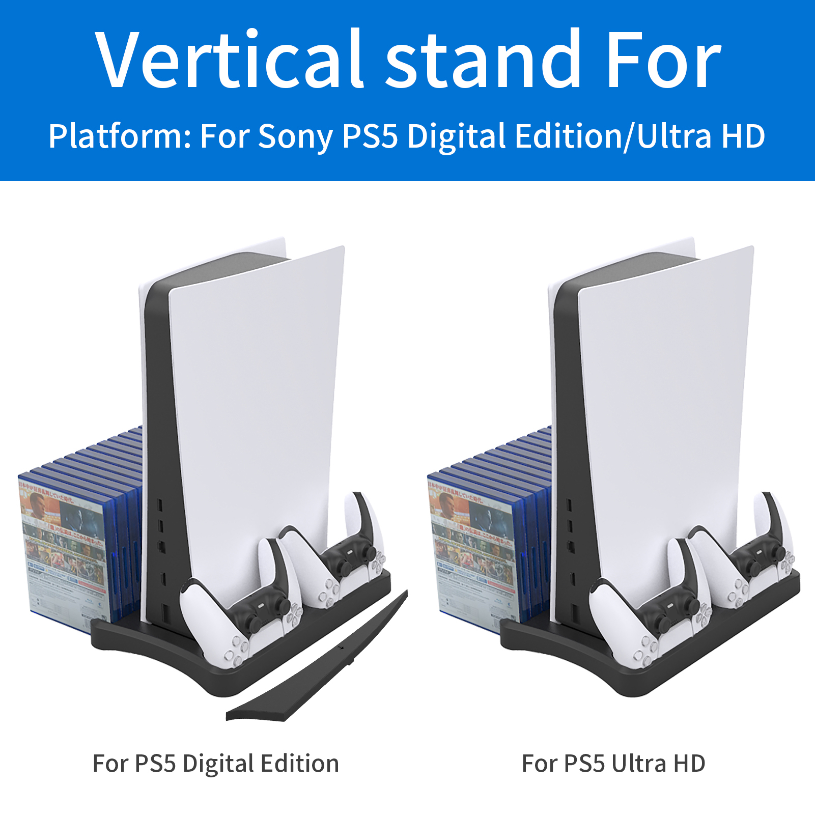 PS5 Vertical Stand Cooling Fan System Dual Controller Charging Station  Docks with LED Indicator and 3 Port USB Hub for SONY PlayStation 5 Digital  Edition/Ultra HD Cooler 16 Game Slots 