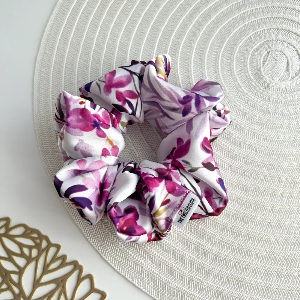 Lilac Blossom Satin Scrunchie