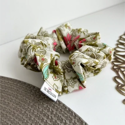 Pink Lotus Paisley Cotton Scrunchie