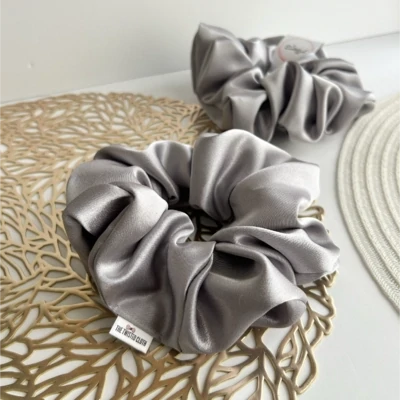 Xxl Silver Grey Satin Scrunchie