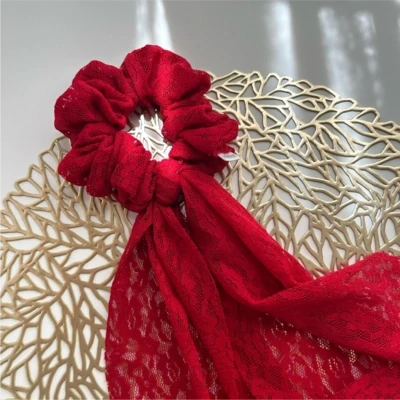 Deep Red Lace Scarf Scrunchie