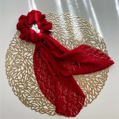 Deep Red Lace Scarf Scrunchie