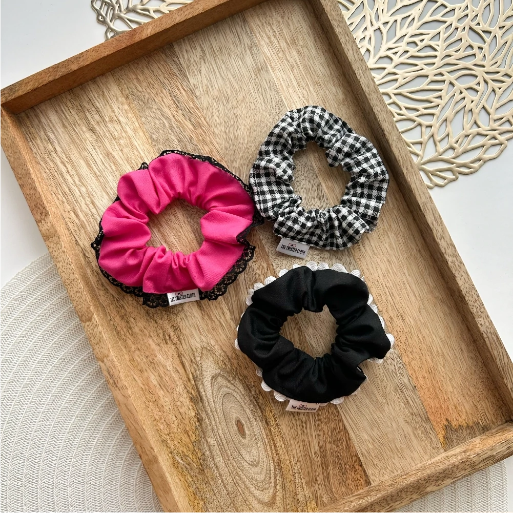 3-Pack Small Pink &amp; Black Scrunchies