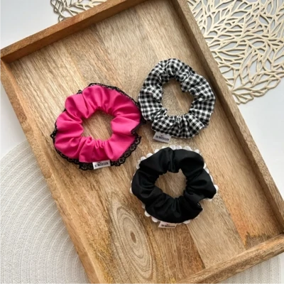 3-Pack Small Pink &amp; Black Scrunchies