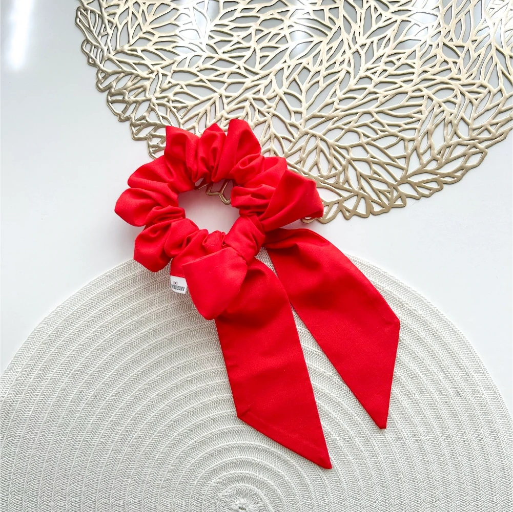 Red Long Bow Scrunchie