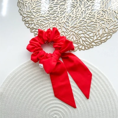 Red Long Bow Scrunchie