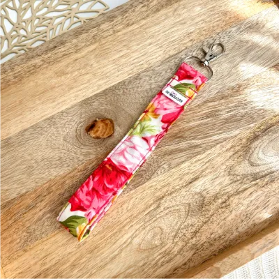 Pink Floral Cotton Key Fob