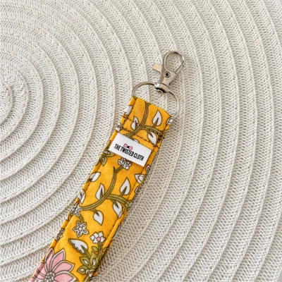 Yellow Paisley Cotton Key Fob