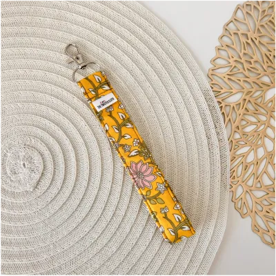 Yellow Paisley Cotton Key Fob