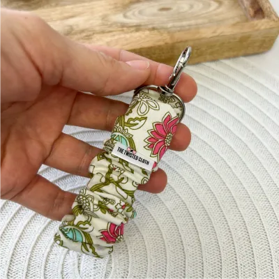 Pink Lotus Paisley Cotton Scrunchie Key Fob