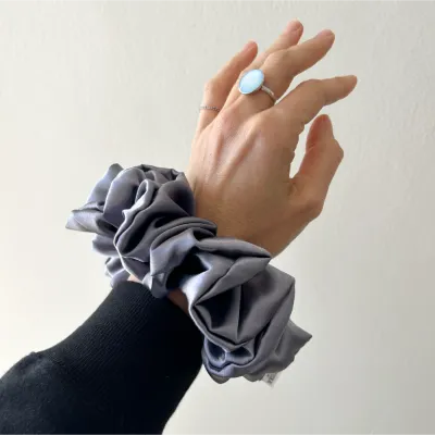 Grey Xxl Satin Scrunchie