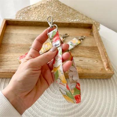 Peach Floral Cotton Key Fob
