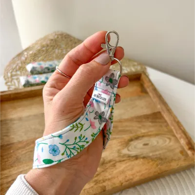 Light Blue Floral Cotton Key Fob