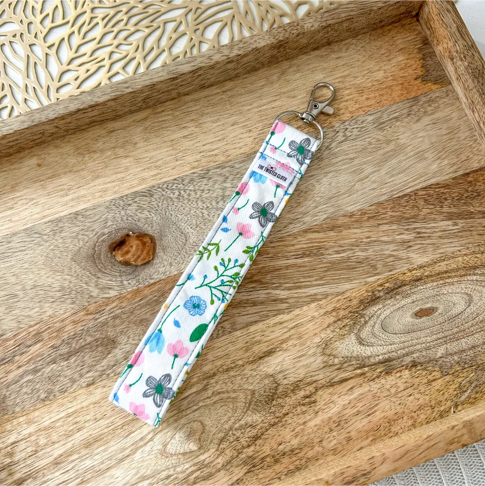 Light Blue Floral Cotton Key Fob