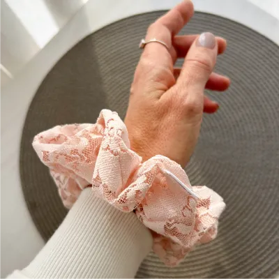 Pale Pink Lace Scrunchie