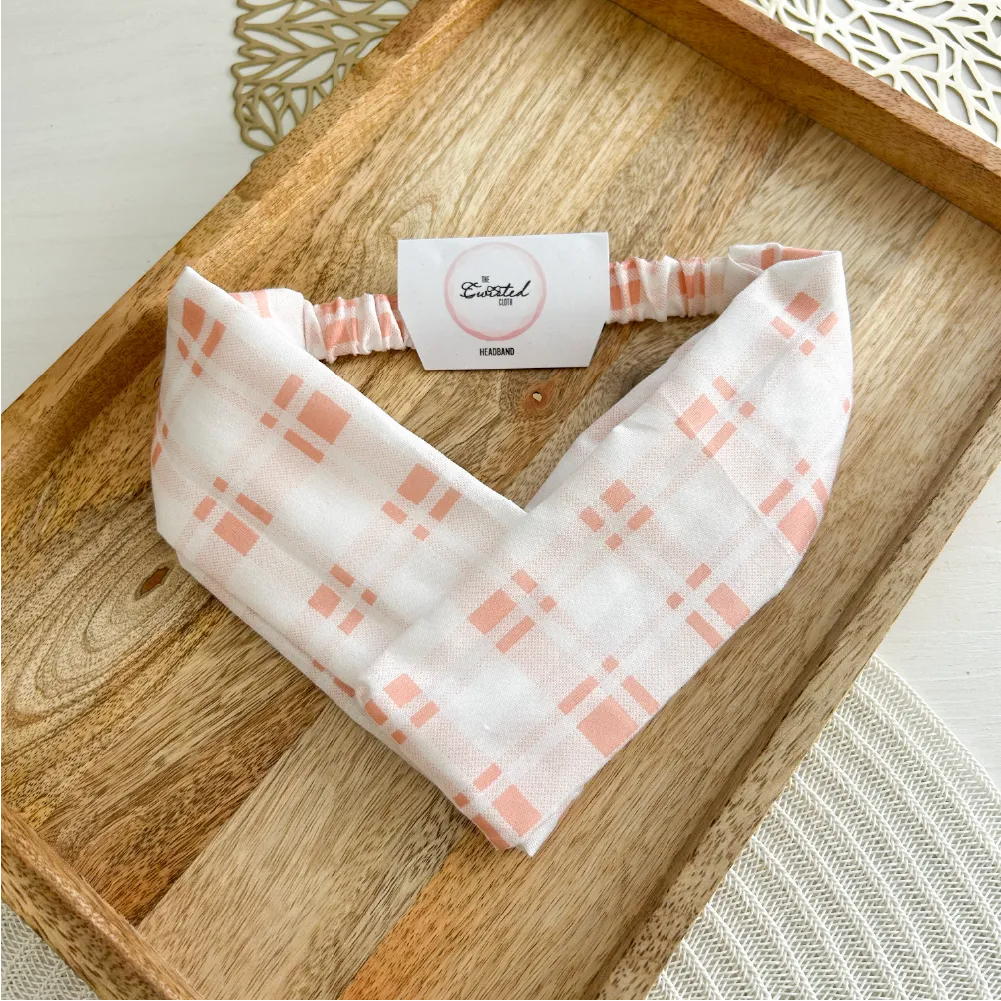 Peachy Pink Gingham Headband