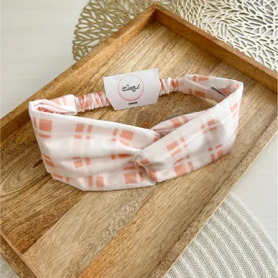 Peachy Pink Gingham Headband
