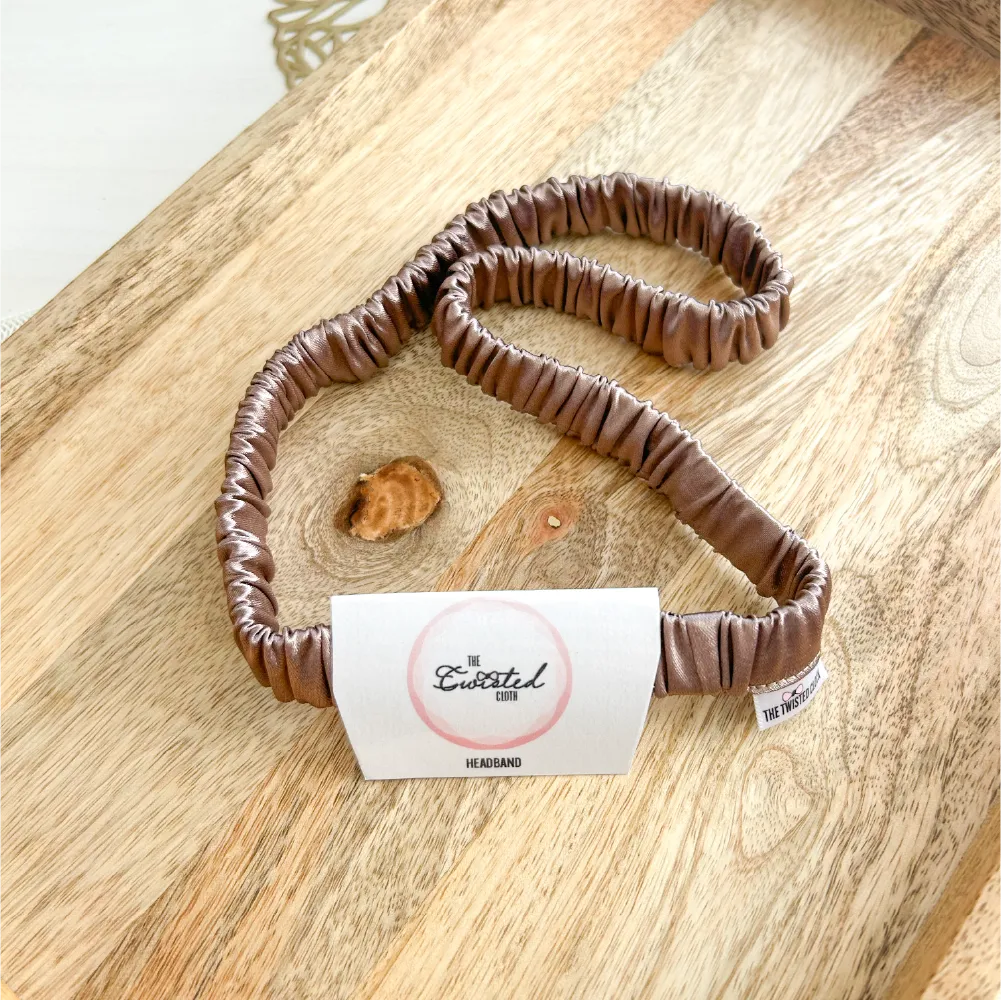 Coffee Beige Satin Skinny Headband