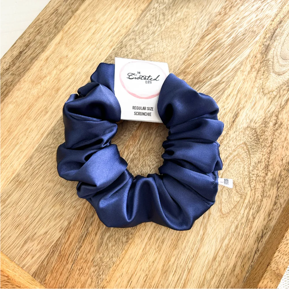 Navy Satin Scrunchie