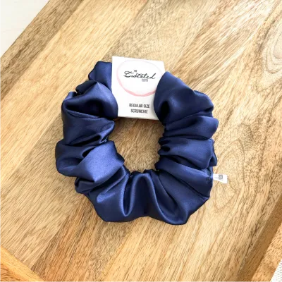 Navy Satin Scrunchie