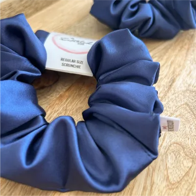 Navy Satin Scrunchie