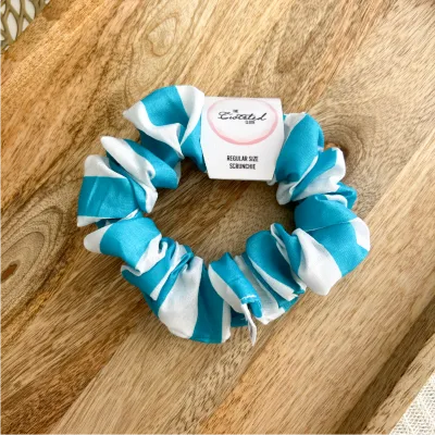 Teal &amp; White Scrunchie