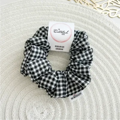 Black &amp; White Gingham Scrunchie