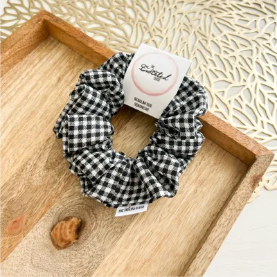 Black &amp; White Gingham Scrunchie