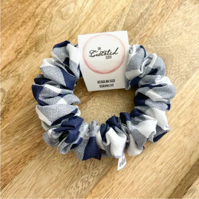 Navy and White Gingham Scrunchie