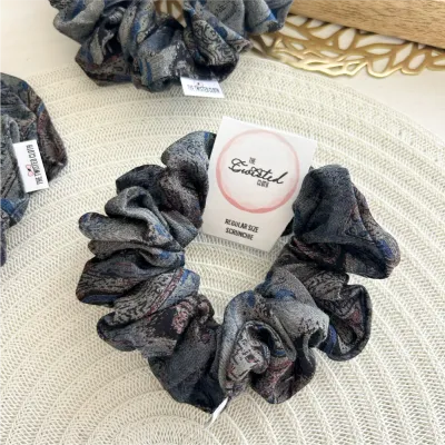 Mixed Grey &amp; Blue Scrunchie