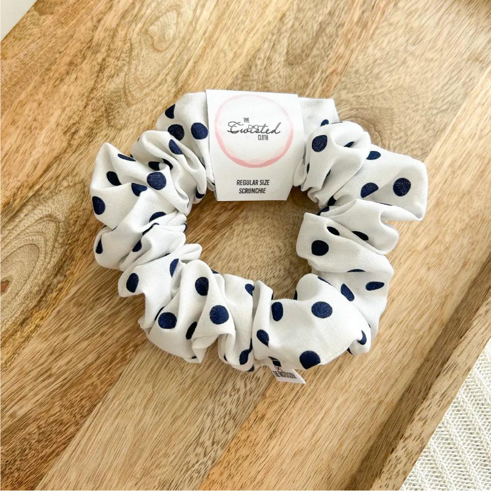 Navy Polka Dot Scrunchie