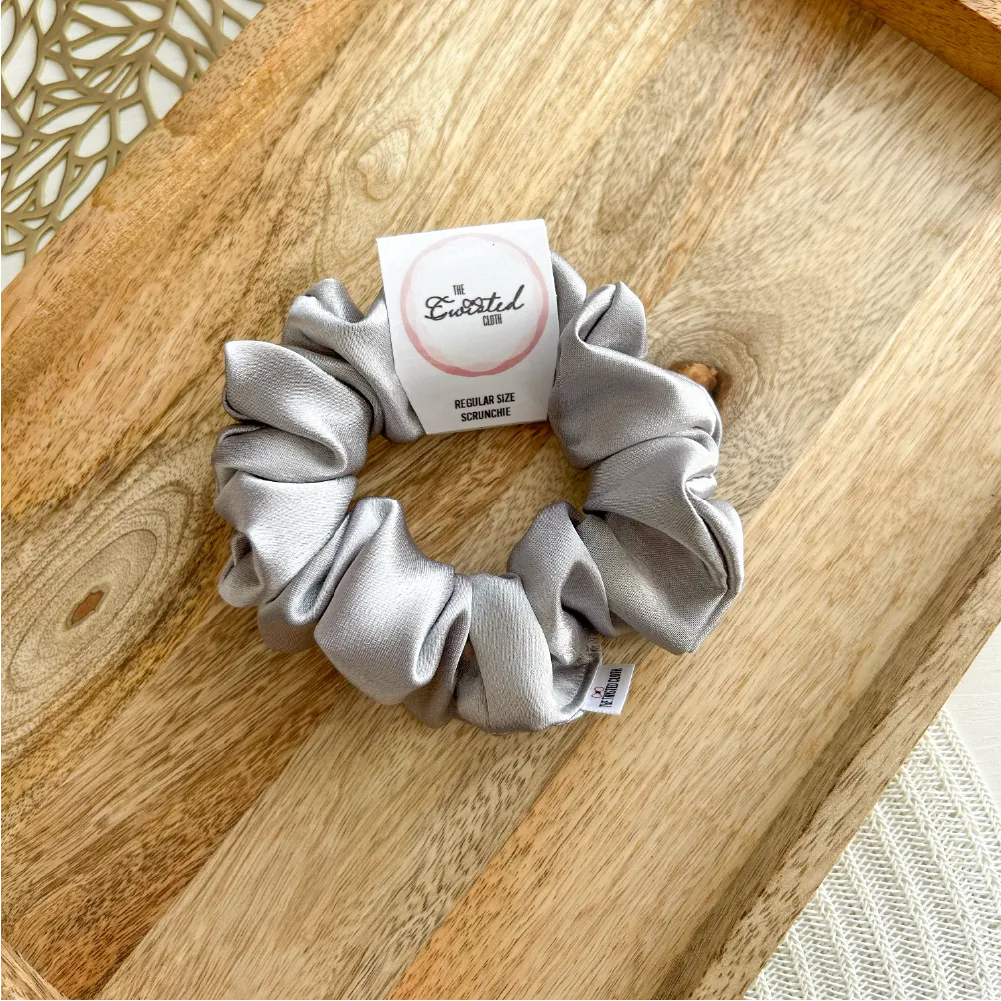 Silver Grey Satin Scrunchie
