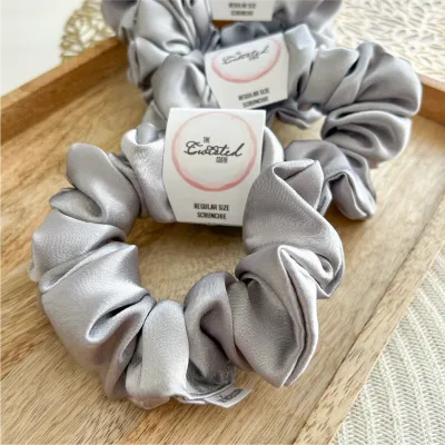 Silver Grey Satin Scrunchie