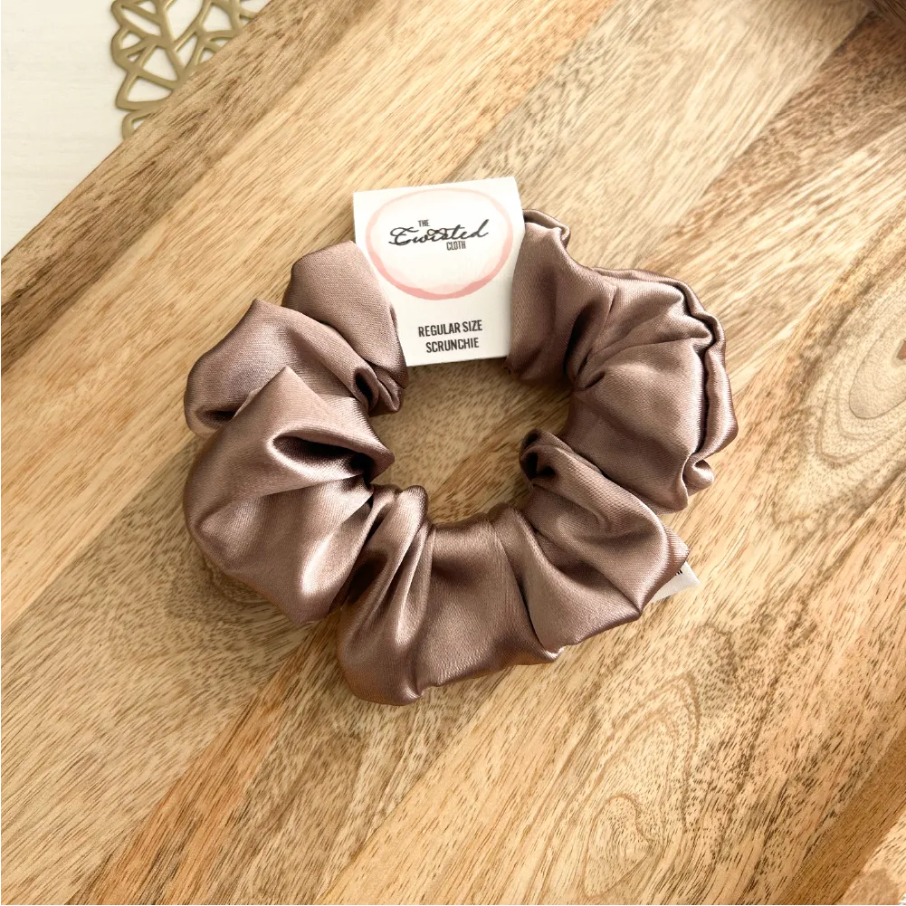 Coffee Beige Satin Scrunchie