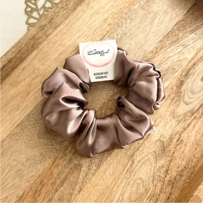 Coffee Beige Satin Scrunchie