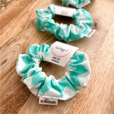 Small Chevron Mint Cotton Scrunchie
