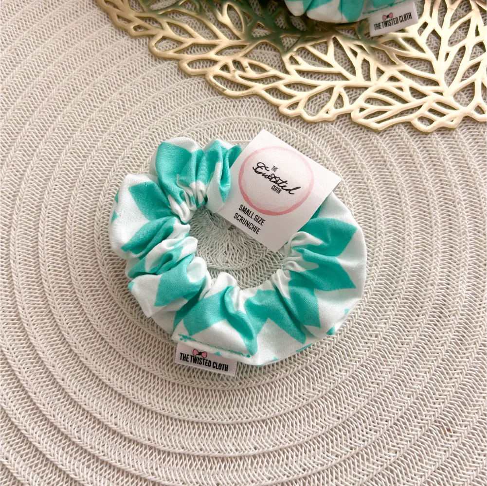 Small Chevron Mint Cotton Scrunchie