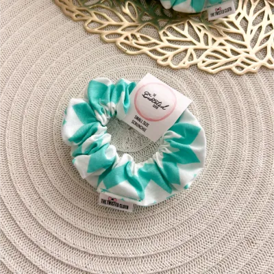 Small Chevron Mint Cotton Scrunchie