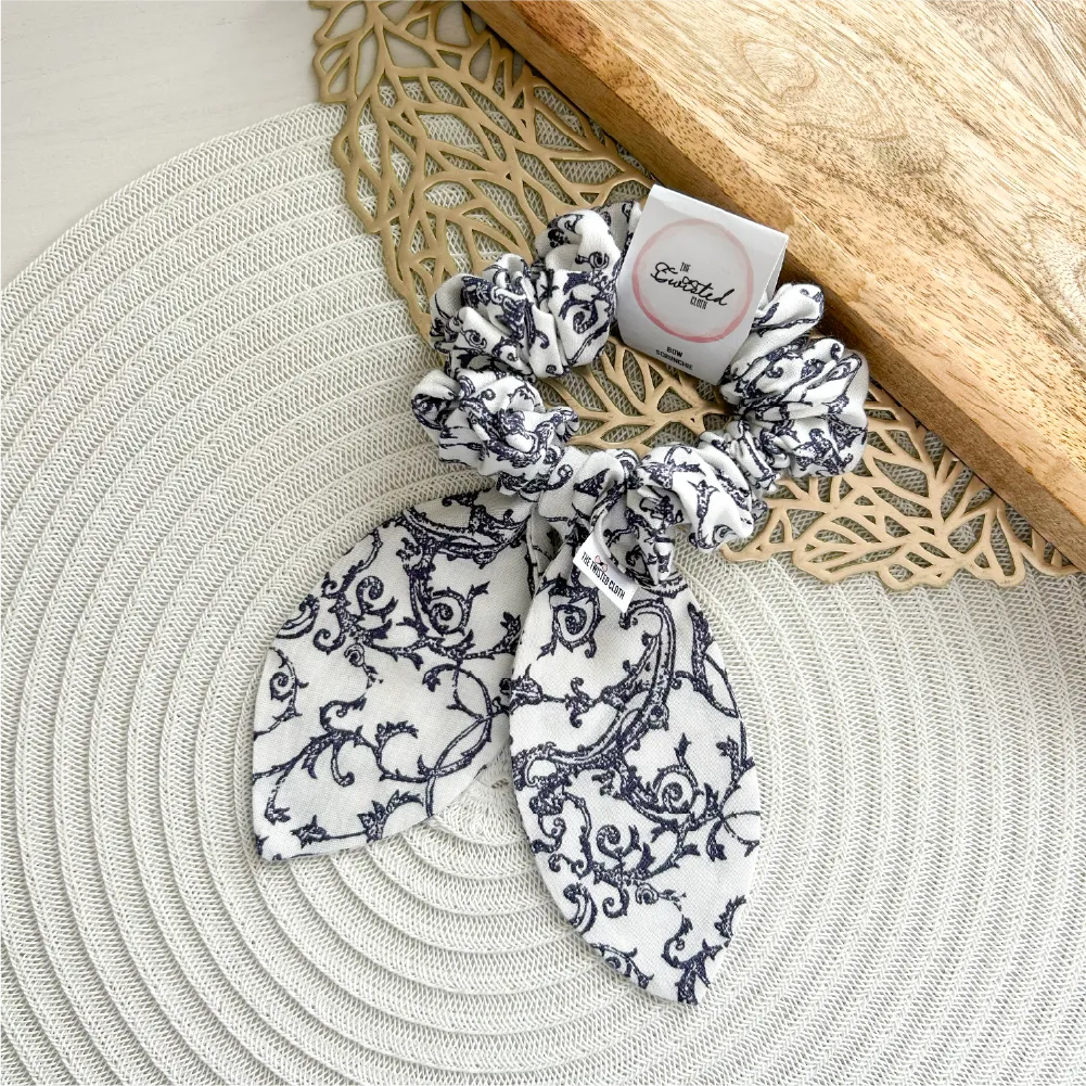 Navy &amp; White Bow Scrunchie