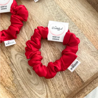 Deep Red Satin Skinny Scrunchie
