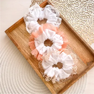 White Cotton Scrunchie With Lace