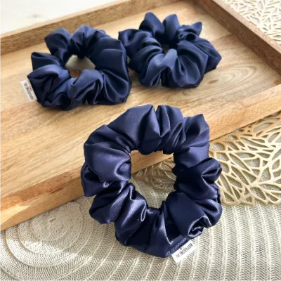 Navy Satin Scrunchie