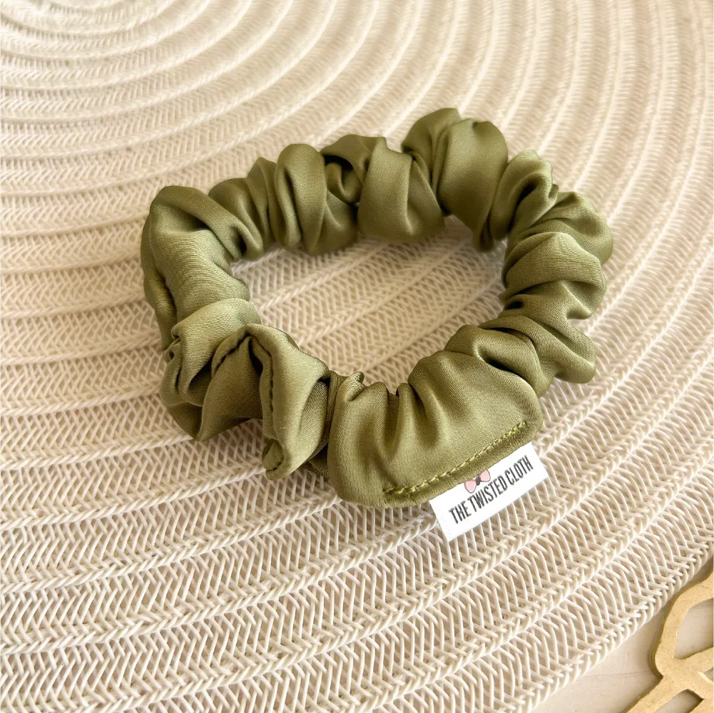 Olive Armani Satin Skinny Scrunchie