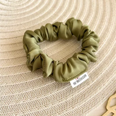 Olive Armani Satin Skinny Scrunchie