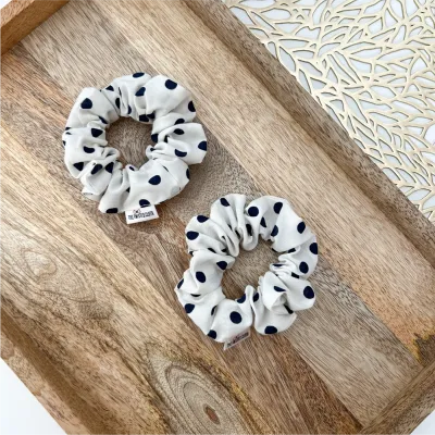 Small Navy Polka Dot Cotton Scrunchie